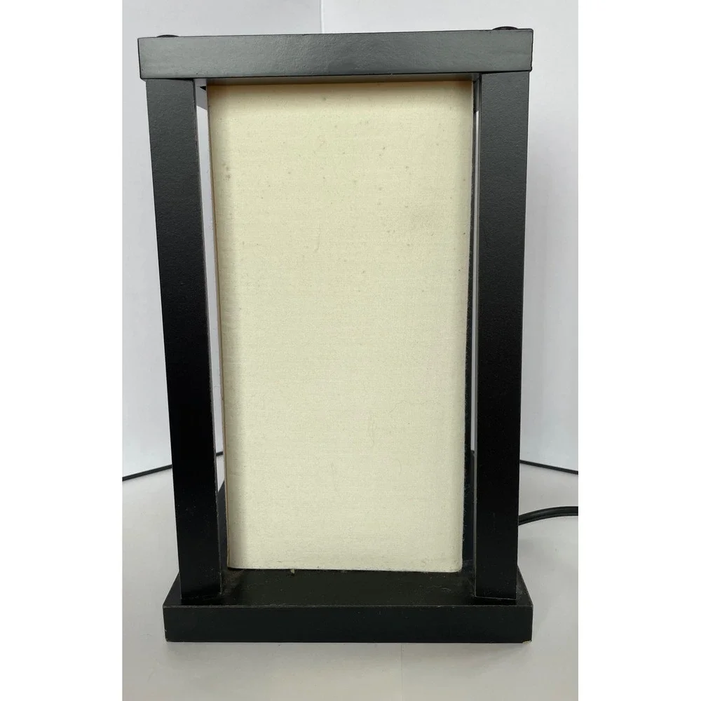 Modern Wood Asian Table Lamp Black Wood Frame Oriental Nightstand Soft Light